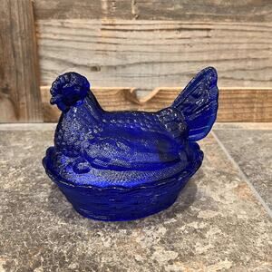 Cobalt Glass Hen on Nest